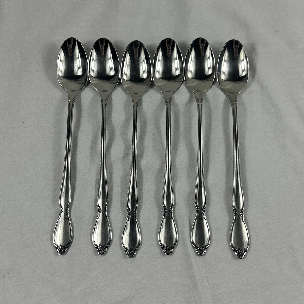 6 Oneida Community CHATELAINE stainless ICED TEA SPOONS Betty Crocker